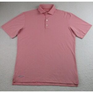Johnnie O Polo Shirt Mens Medium‎ Pink Blue Striped Performance Golf Stretch